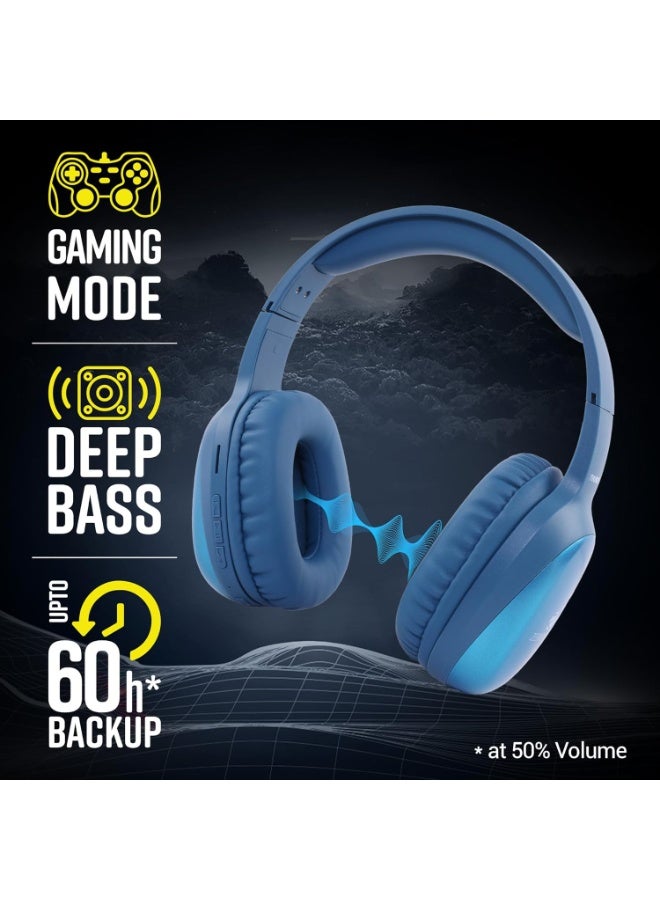 ZEBRONICS Thunder Pro Wireless Over Ear Headphone with Dual Pairing, Gaming Mode, Enc, Bluetooth, Call Function, Aux, Micro Sd, Voice Assistant, Deep Bass, Up to 60H Backup (Blue) - Image 5